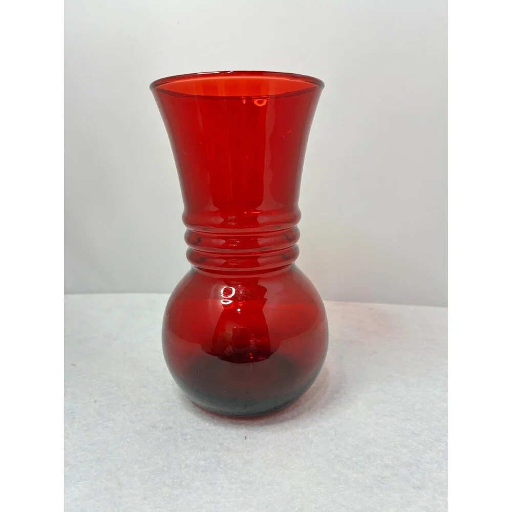 Vintage Anchor Hocking Royal Ruby Red Glass Bud Vase Mid Century Modern 6